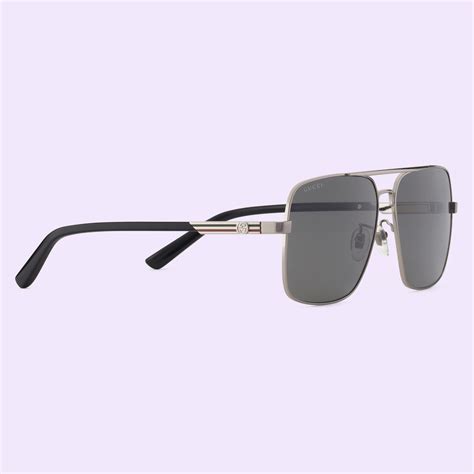 57mm aviator sunglasses gucci z dnushint ruthenium|Navigator frame sunglasses in ruthenium metal .